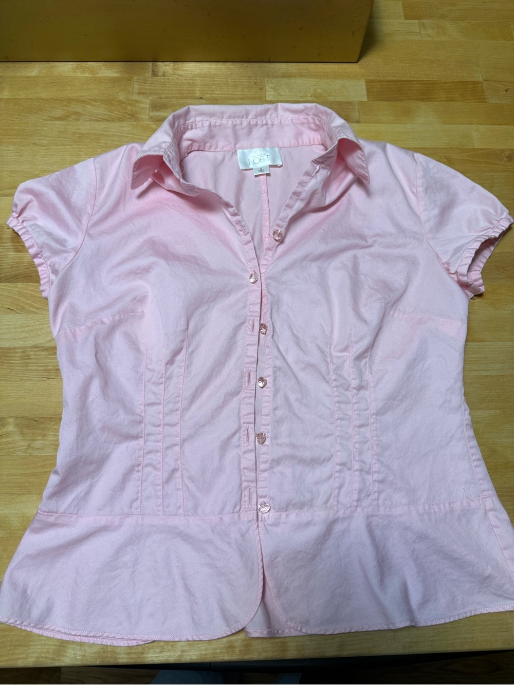LOFT Light Pink Short-Sleeve Button Down Shirt